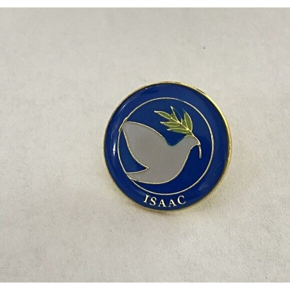 Issac White Peace Dove Branch In Beak Blue Lapel Pin Zechovoy Vintage - Picture 2 of 6